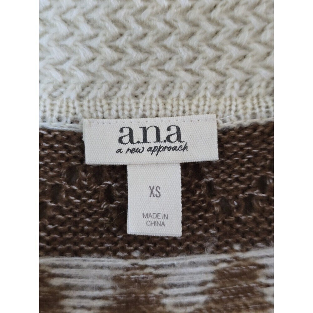 ANA A New Approach Chevron Sweater Womens XS Brown Cream Collared V Neck Knit - Picture 9 of 11
